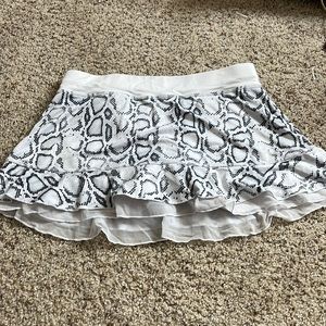 black and white snake print skirt with built in shorts and sheer layer